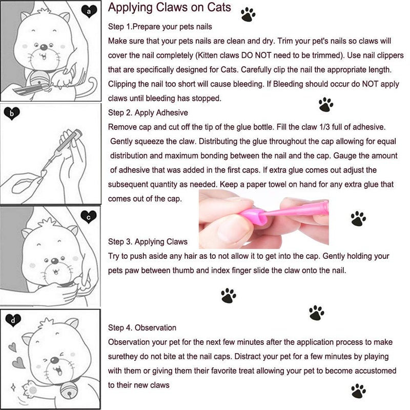 JOYJULY 140pcs Cat Nail Caps Kitten Caps 4 Glitter Colors + 10 Colorful Cat Nails Caps Covers + 7 Adhesive Glue + 7 Applicator with Instruction - Image 5